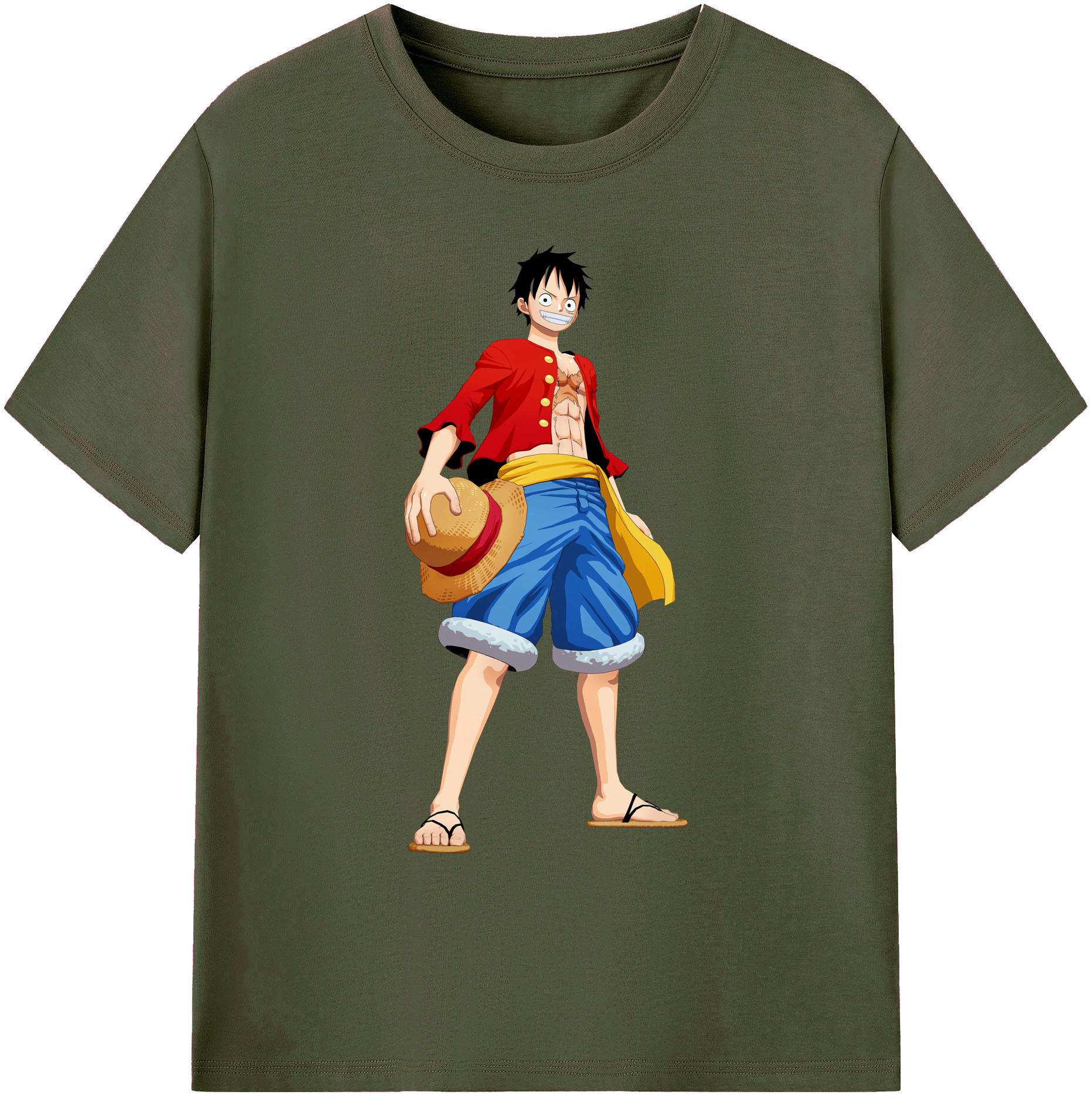 ワンピース モンキー・D・ルフィ ONE PIECE Monkey D. Luffy 綿100％ メンズ半袖Tシャツ｜肌触りやわらか＆通気性